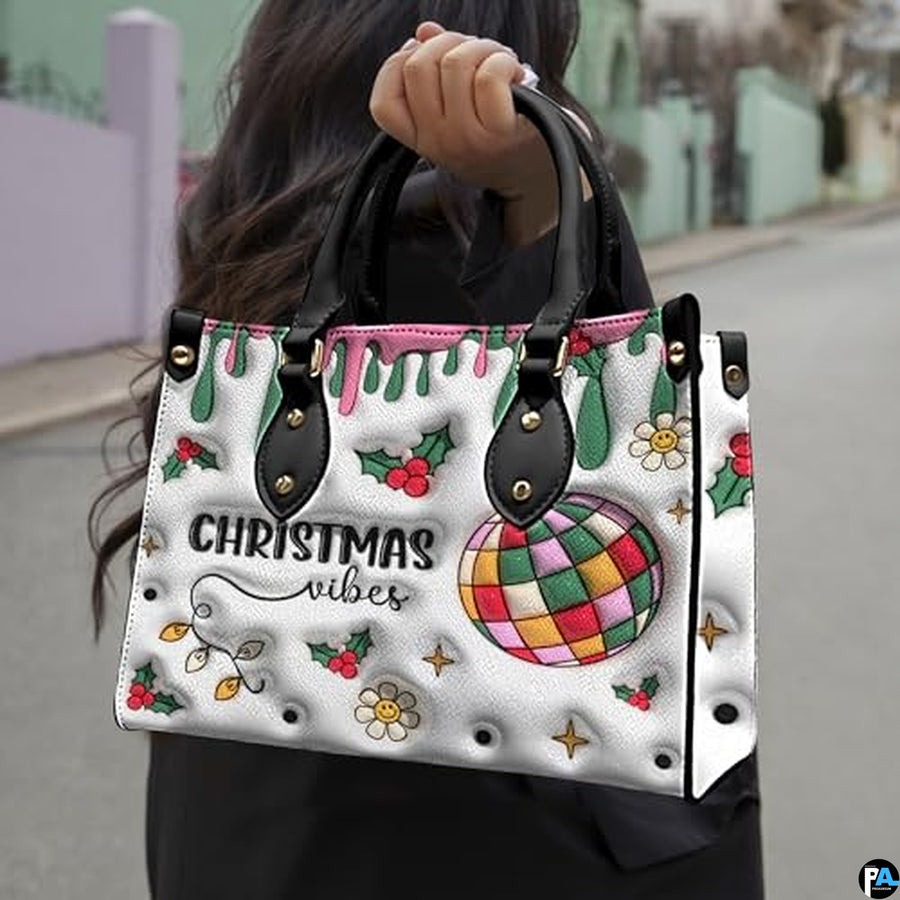 Personalized Christmas Decorations Drip Art Handbag, Removable Strap