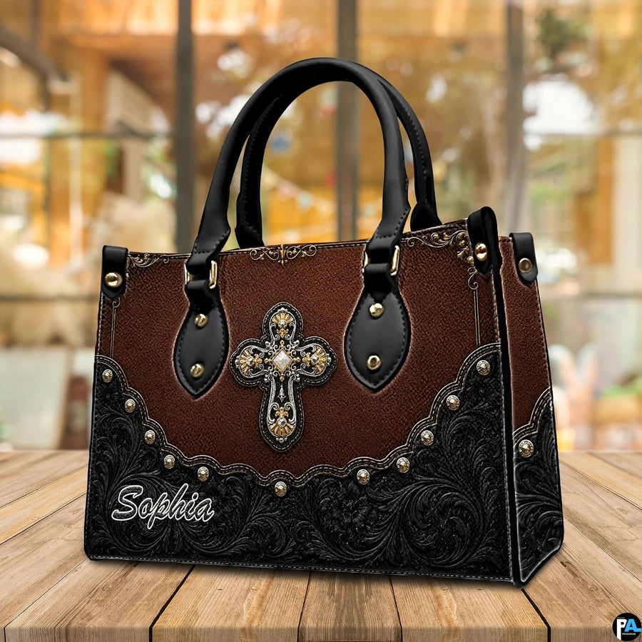 Product dimensions chart displaying size specifications for western cross handbag and wallet.