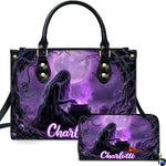 Personalized Halloween Leather Handbag – Custom Witch 3D Printing Effect Purses For Women – Spooky Gothic Shoulder Bag