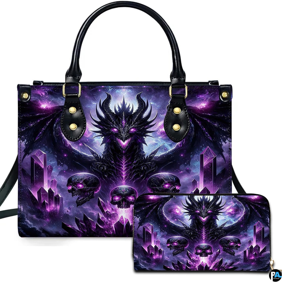 Personalized Dragon Leather Handbag, Fantasy Gothic Purse for Women, Mythical Shoulder Bag Gift for Dragon Lovers