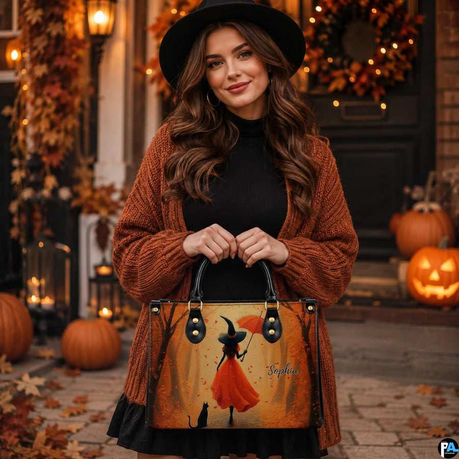Autumn witch design shown in an outdoor front entrance setting with seasonal decor.