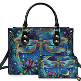 Celestial Cloisonne Dragonfly Lotus Handbag and Wallet Set